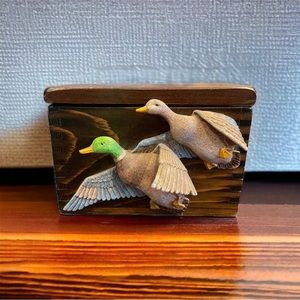 Wood File Recipe Box Mallard Ducks Pine Dove Tail Joints Walnut Stain Unhinged
